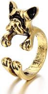punk bulldog dog open band ring in unisex 🐶 s925 sterling silver plating & 18k gold plating, size adjustable logo