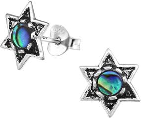 img 1 attached to 🐚 Abalone Sterling Silver 925 Nickel-Free Star of David Stud Earrings - 9mm (E30784)