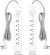 💡 2 pack power strip surge protector - 6 outlets 2 usb ports 5ft long extension cords, flat plug overload protection outlet strip, 900 joules, wall mount - home, office, dorm essential - etl listed логотип