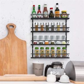 img 3 attached to 🍴 Farmhouse Style 4-Tier Hanging Spice Racks for Wall Mount, Cabinet, or Pantry Door - Black Seasoning Organizer ideal for Kitchen Organization