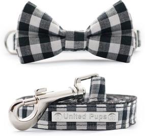 img 4 attached to 🐾 United Pups Black Gingham Plaid Collar with Bow Tie and Leash – a Contemporary Take on Modern Pups