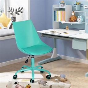 img 2 attached to Height Adjustable Swivel PU Leather Green Home Office Desk Computer Chair - Fashion Ergonomic Task Working Chair with Wheels