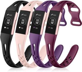 img 4 attached to 🔆 Nofeda Slim Bands: Best Fitbit Charge 3/4/SE Replacement Wristband for Women & Men - Soft, Breathable TPU Sport Band in Black/Pink Sand/Purple/Wine Red