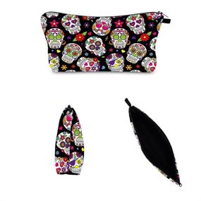 img 2 attached to 💀 Day of the Dead Sugar Skull Cosmetic Bag: Stylish Travel Makeup Bag for Women, Waterproof and Compact (Skull-01)