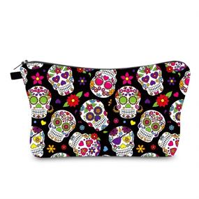 img 3 attached to 💀 Day of the Dead Sugar Skull Cosmetic Bag: Stylish Travel Makeup Bag for Women, Waterproof and Compact (Skull-01)