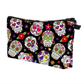 img 4 attached to 💀 Day of the Dead Sugar Skull Cosmetic Bag: Stylish Travel Makeup Bag for Women, Waterproof and Compact (Skull-01)