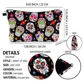 img 1 attached to 💀 Day of the Dead Sugar Skull Cosmetic Bag: Stylish Travel Makeup Bag for Women, Waterproof and Compact (Skull-01)