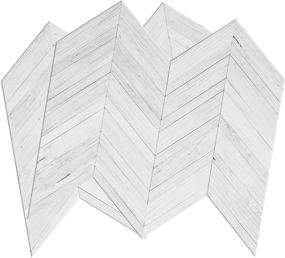 img 4 attached to DIY Stick-On Herringbone Backsplash in White/Grey, Vintage Wood Tiles - 10 Pack