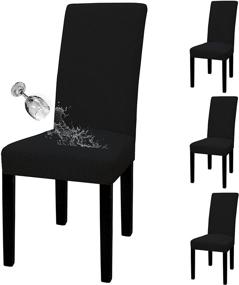 img 4 attached to Black Stretch Jacquard Parson Chair Slipcover Set of 4: Easy-Care 100% Waterproof, Removable & Washable Chair Protector for Dining Room, Home, Restaurant, Banquet