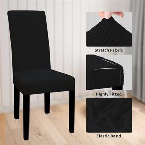 img 1 attached to Black Stretch Jacquard Parson Chair Slipcover Set of 4: Easy-Care 100% Waterproof, Removable & Washable Chair Protector for Dining Room, Home, Restaurant, Banquet