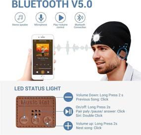 img 3 attached to 🎧 TOUCH TWO Beanie Bluetooth Hat: LED Light Wireless Musical Knitted Cap for Running, Hiking, Jogging - Black