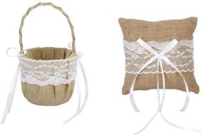 img 2 attached to 🌸 3-Piece or 4-Piece Burlap Wedding Guest Book and Pen Set with Flower Girl Basket and Ring Pillow (Burlap)
