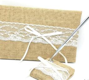 img 1 attached to 🌸 3-Piece or 4-Piece Burlap Wedding Guest Book and Pen Set with Flower Girl Basket and Ring Pillow (Burlap)