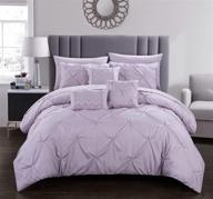 🛏️ chic home hannah queen comforter set - 10 piece pinch pleated ruffled pintuck bedding with sheet set, decorative pillows, and shams - lavender logo