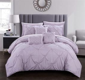 img 4 attached to 🛏️ Chic Home Hannah Queen Comforter Set - 10 Piece Pinch Pleated Ruffled Pintuck Bedding with Sheet Set, Decorative Pillows, and Shams - Lavender