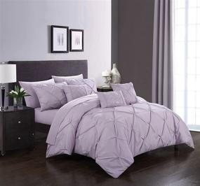 img 3 attached to 🛏️ Chic Home Hannah Queen Comforter Set - 10 Piece Pinch Pleated Ruffled Pintuck Bedding with Sheet Set, Decorative Pillows, and Shams - Lavender