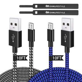 img 3 attached to 🔌 10ft 2 Pack Nylon Braided Extra Long Micro USB 2.0 High Speed Data Sync Cord for PS4 Controller Charger and Android Phones - Compatible with PlayStation 4, PS4 Slim/Pro, Xbox One S/X Controller