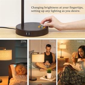 img 1 attached to 💡 Modern Side Table Lamp with Dual USB Ports and Dimming Function - Perfect for Bedroom, Living Room, Study Room, Office - Includes Linen Lampshade and 8W 2700K LED Edison Bulb