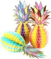 🍍 vibrant paper pineapple honeycomb hanging decor set for tropical hawaiian luau party, wedding home decor & favors - includes 3 multicolored pieces logo