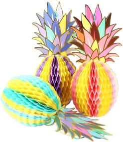 img 4 attached to 🍍 Vibrant Paper Pineapple Honeycomb Hanging Decor Set for Tropical Hawaiian Luau Party, Wedding Home Decor & Favors - Includes 3 Multicolored Pieces