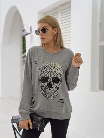 img 2 attached to 👕 Blooming Jelly Women's Crewneck Sweatshirt | Skull Graphic Long Sleeve Top Pullover | Oversized Sweaters for Women