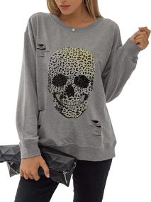 img 4 attached to 👕 Blooming Jelly Women's Crewneck Sweatshirt | Skull Graphic Long Sleeve Top Pullover | Oversized Sweaters for Women