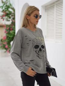 img 1 attached to 👕 Blooming Jelly Women's Crewneck Sweatshirt | Skull Graphic Long Sleeve Top Pullover | Oversized Sweaters for Women