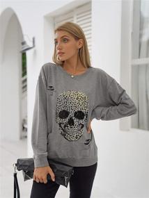 img 3 attached to 👕 Blooming Jelly Women's Crewneck Sweatshirt | Skull Graphic Long Sleeve Top Pullover | Oversized Sweaters for Women