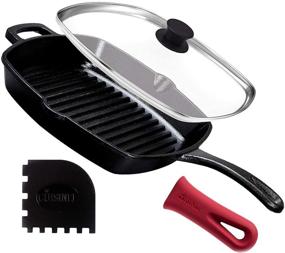 img 4 attached to 🍳 Cuisinel 10.5-Inch Pre-Seasoned Square Skillet with Glass Lid, Silicone Handle Cover, and Pan Scraper - Cast Iron Grill Pan - Safe for Stovetop and Induction Cooking - Ideal for Grilling, Frying, and Sautéing - Suitable for Indoor and Outdoor Use