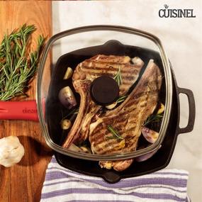 img 1 attached to 🍳 Cuisinel 10.5-Inch Pre-Seasoned Square Skillet with Glass Lid, Silicone Handle Cover, and Pan Scraper - Cast Iron Grill Pan - Safe for Stovetop and Induction Cooking - Ideal for Grilling, Frying, and Sautéing - Suitable for Indoor and Outdoor Use