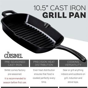img 3 attached to 🍳 Cuisinel 10.5-Inch Pre-Seasoned Square Skillet with Glass Lid, Silicone Handle Cover, and Pan Scraper - Cast Iron Grill Pan - Safe for Stovetop and Induction Cooking - Ideal for Grilling, Frying, and Sautéing - Suitable for Indoor and Outdoor Use