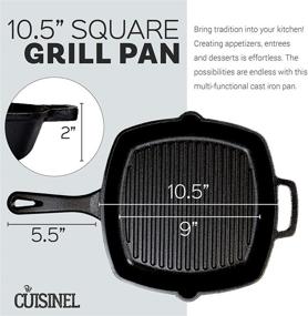 img 2 attached to 🍳 Cuisinel 10.5-Inch Pre-Seasoned Square Skillet with Glass Lid, Silicone Handle Cover, and Pan Scraper - Cast Iron Grill Pan - Safe for Stovetop and Induction Cooking - Ideal for Grilling, Frying, and Sautéing - Suitable for Indoor and Outdoor Use