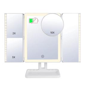 img 4 attached to 💄 Enhance Your Beauty Routine with the Rechargeable Trifold Vanity Makeup Mirror featuring 3 Color Light, Multiple Magnifications, and 90° Rotation