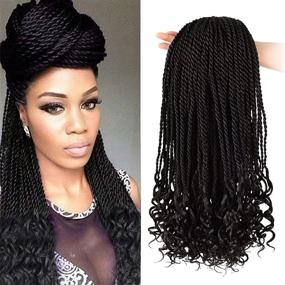 img 4 attached to 👩 Versatile Synthetic Hair Extensions: Box Braids Crochet Hair for Black Women - Curly Ends & Senegalese Twist - 18 Inch, 5 Packs (1B)