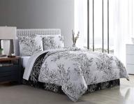 🌿 stylish vcny home leaf collection comforter set: soft & cozy bedding with chic design, machine washable, king, black/white logo