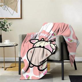 img 4 attached to Super Soft Flannel Strawberry Milk Cow Sofa Throw Blanket - All Season, 🍓 Small 50x40In - Perfect Home Decor for Bed, Couch, Living Room - Ideal for Kids