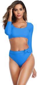 img 3 attached to 👙 Stylish Long Sleeve High-Waisted Bikini Set: Women's Swimwear with Crop Top & Rash Guard - Perfect for the Beach!