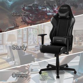 img 3 attached to Optimized for SEO: DXRacer OH/RAA106 Racing Series Ergonomic Computer Gaming Home Office Leather Desk Chair with Adjustable Lumbar Support, Swivel Base, Wheels, and Headrest – Standard Size, Black