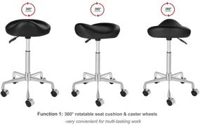 img 3 attached to Kaleurrier Ergonomic Swivel Saddle Stool with Wheels, Hydraulic Pneumatic Height Adjustable Lightweight Chair for Clinic Hair Salon Massage Lab Kitchen Home Office (Black, Backless)