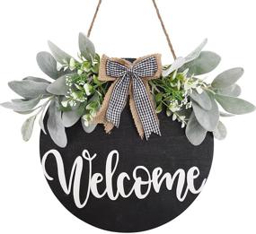 img 4 attached to 🪵 Rustic Wood Welcome Sign with Wreath Door Hangers for Farmhouse Porch - WXBOOM（Black）