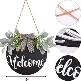 img 3 attached to 🪵 Rustic Wood Welcome Sign with Wreath Door Hangers for Farmhouse Porch - WXBOOM（Black）