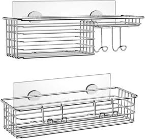 img 4 attached to SMARTAKE 2-Pack Shower Caddy: Wall-Mounted Bathroom Shelf with Soap Dish, Hooks & Adhesive - Rustproof 304 Stainless Steel, Silver