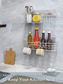 img 3 attached to SMARTAKE 2-Pack Shower Caddy: Wall-Mounted Bathroom Shelf with Soap Dish, Hooks & Adhesive - Rustproof 304 Stainless Steel, Silver