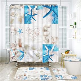 img 3 attached to 🐚 TAMOC 4 Piece Beach Shower Curtain Set with Non-Slip Rug, Toilet Lid Cover, and Bath Mat, Ocean Seashell Bathroom Decor, 12 Hooks Included - Waterproof Nautical Starfish Theme