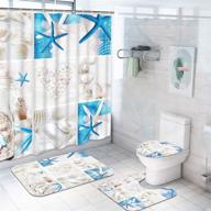 🐚 tamoc 4 piece beach shower curtain set with non-slip rug, toilet lid cover, and bath mat, ocean seashell bathroom decor, 12 hooks included - waterproof nautical starfish theme logo