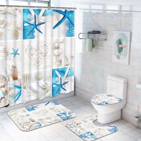 img 4 attached to 🐚 TAMOC 4 Piece Beach Shower Curtain Set with Non-Slip Rug, Toilet Lid Cover, and Bath Mat, Ocean Seashell Bathroom Decor, 12 Hooks Included - Waterproof Nautical Starfish Theme