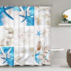 img 2 attached to 🐚 TAMOC 4 Piece Beach Shower Curtain Set with Non-Slip Rug, Toilet Lid Cover, and Bath Mat, Ocean Seashell Bathroom Decor, 12 Hooks Included - Waterproof Nautical Starfish Theme