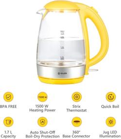 img 3 attached to 🍵 iSiLER 1500W Electric Kettle, 1.7 L Tea Kettle with LED Indicator, Cordless Glass Hot Water Boiler, Portable Teapot Heater Auto Shut-Off & Boil-Dry Protection BPA-Free - Yellow