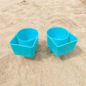 img 1 attached to Home Queen Beach Cup Holder with Pocket: Multi-Functional 2-Pack Blue Sand Coasters for Beverage, Phone, Sunglasses, and Key, Perfect Beach Accessory!