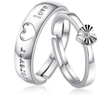 sterling silver adjustable couples wedding band rings - set of 2 logo